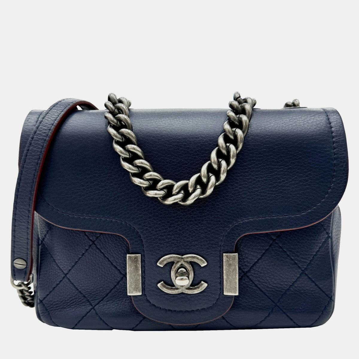 Chanel Matte Navy Leather Matelasse Chain Shoulder Bag 25