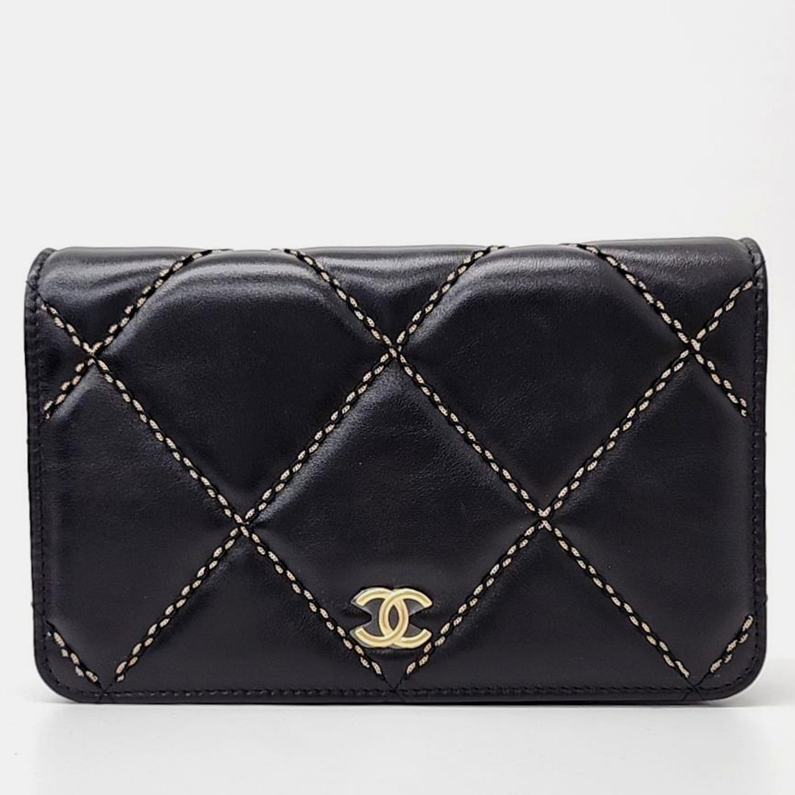 Chanel Black Leather Wild Stitch Wallet on Chain