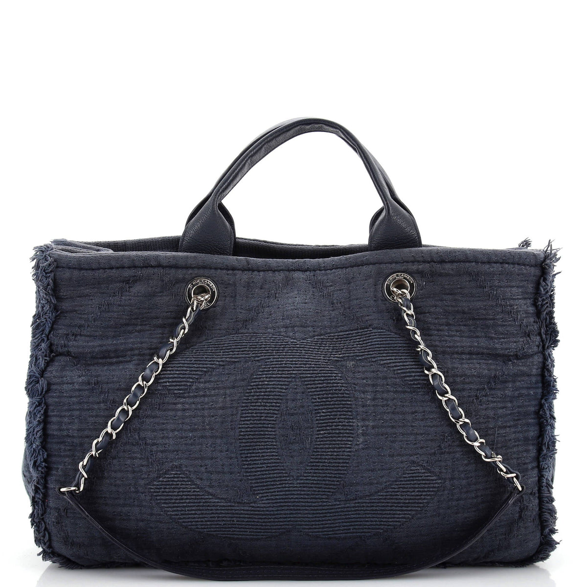 Chanel CHANEL Double Face Deauville Tote Fringe Quilted Canvas Large