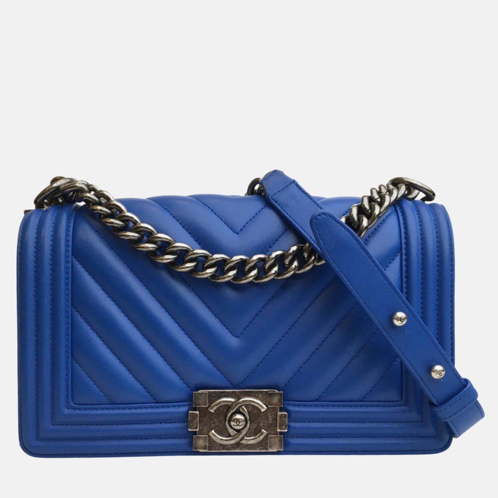 Chanel Sac à bandoulière en cuir bleu pour garçon de taille moyenne