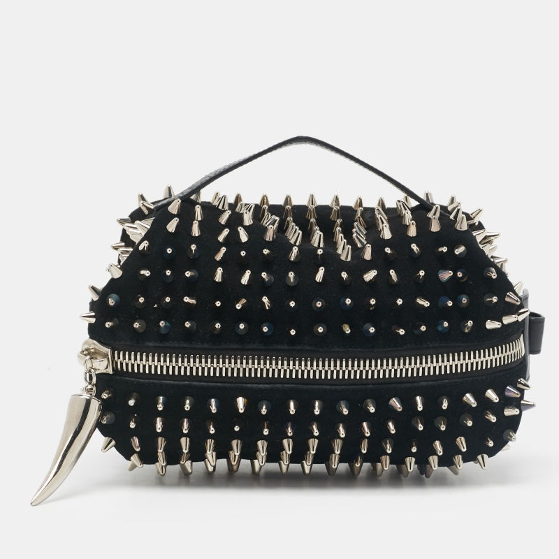 Giuseppe Zanotti Schwarze Clutch aus Leder und Wildleder mit Spikes