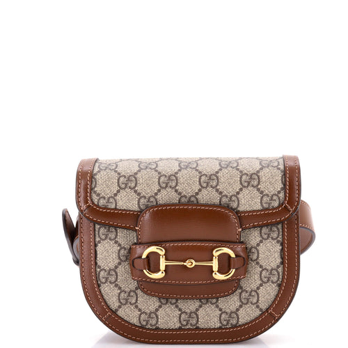 GUCCI Horsebit 1955 Shoulder Bag GG Coated Canvas with Leather Mini