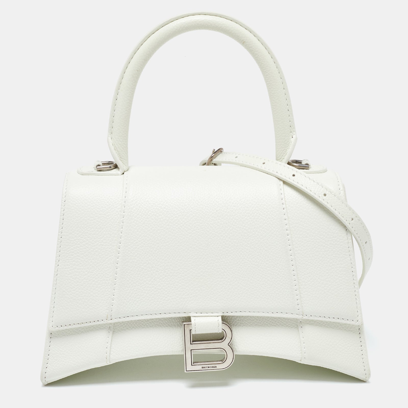 Balenciaga White Leather Small Hourglass Box Top Handle Bag