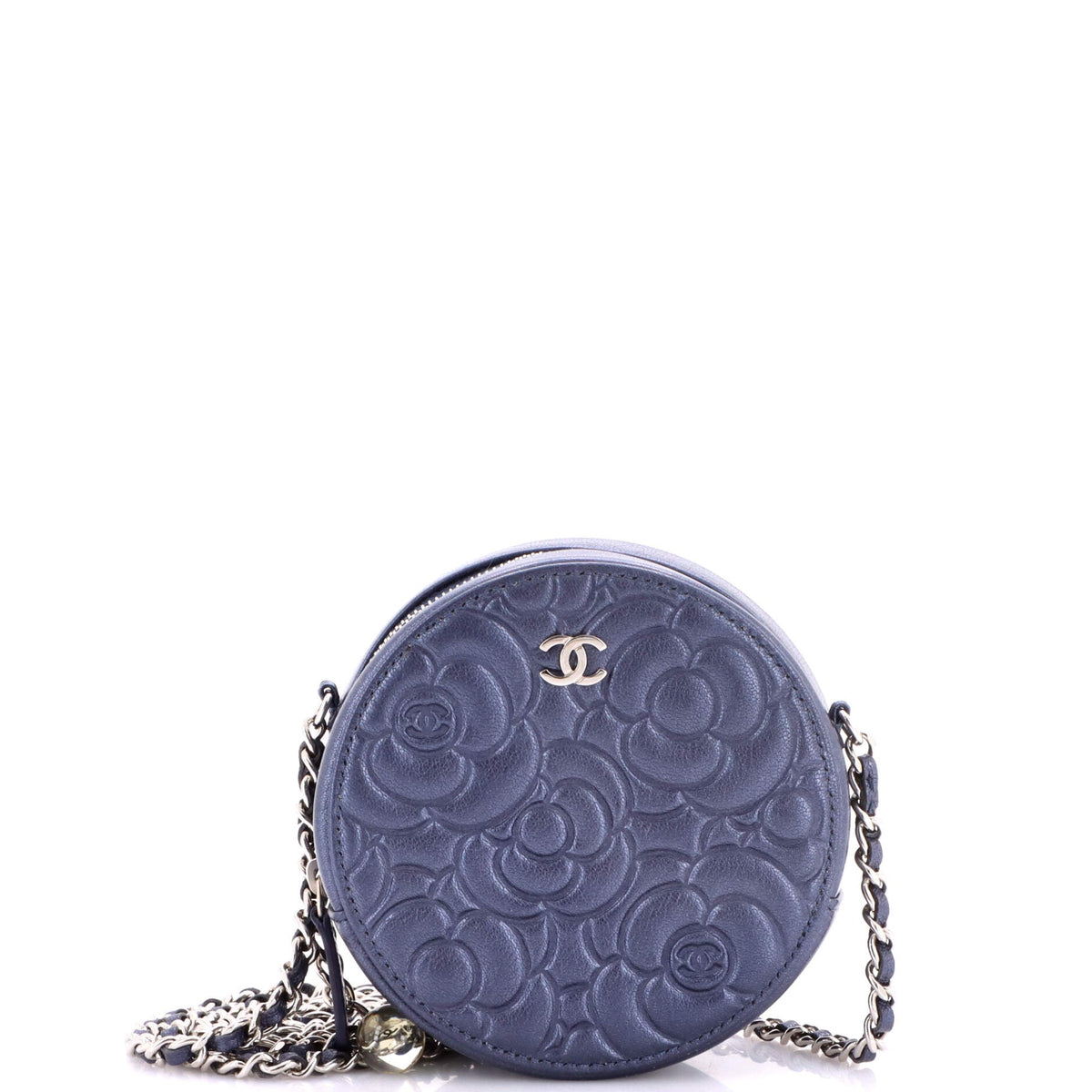Chanel CHANEL Round Clutch with Chain Camellia Goatskin Mini