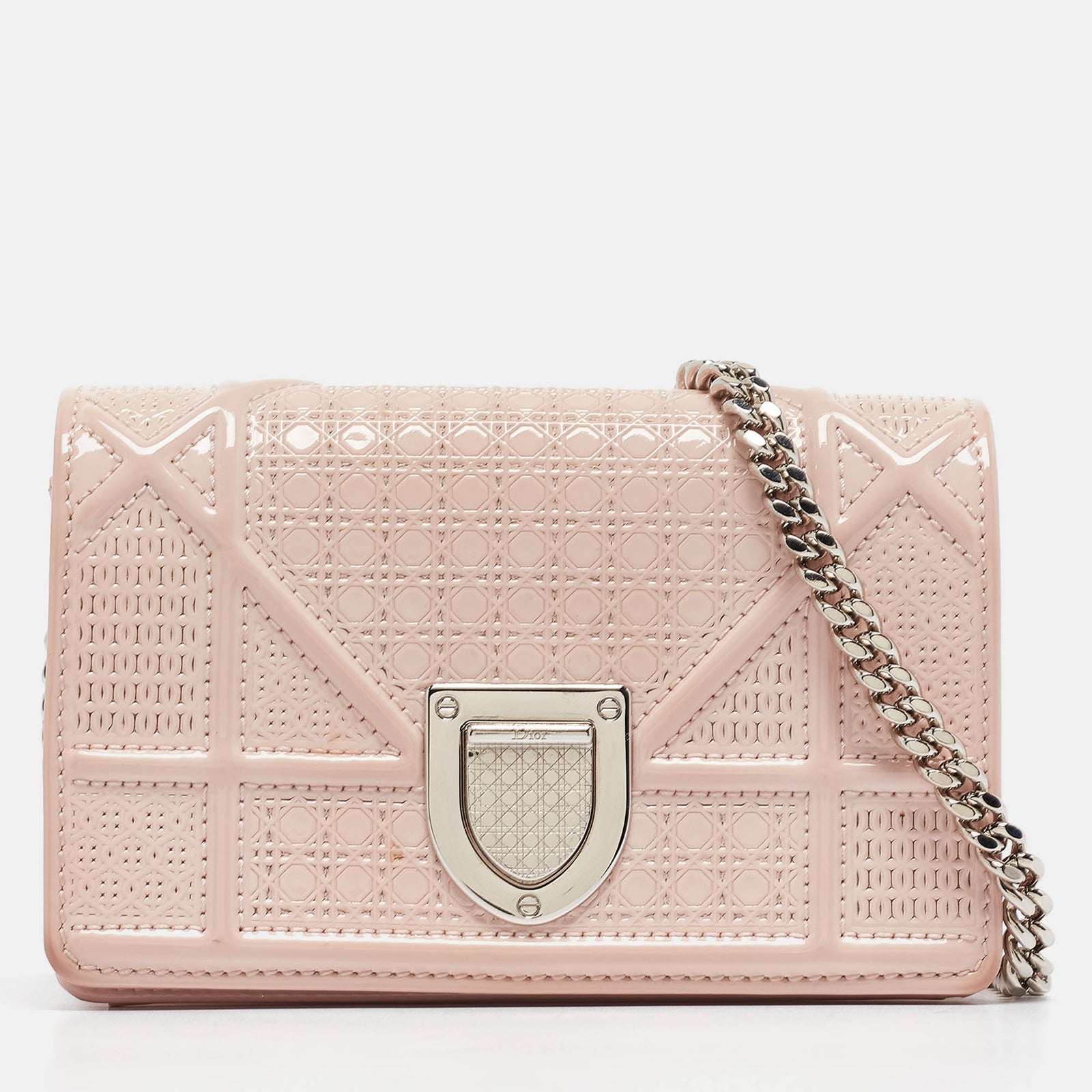 Dior Sac à main Baby Diorama en cuir verni rose Micro Cannage