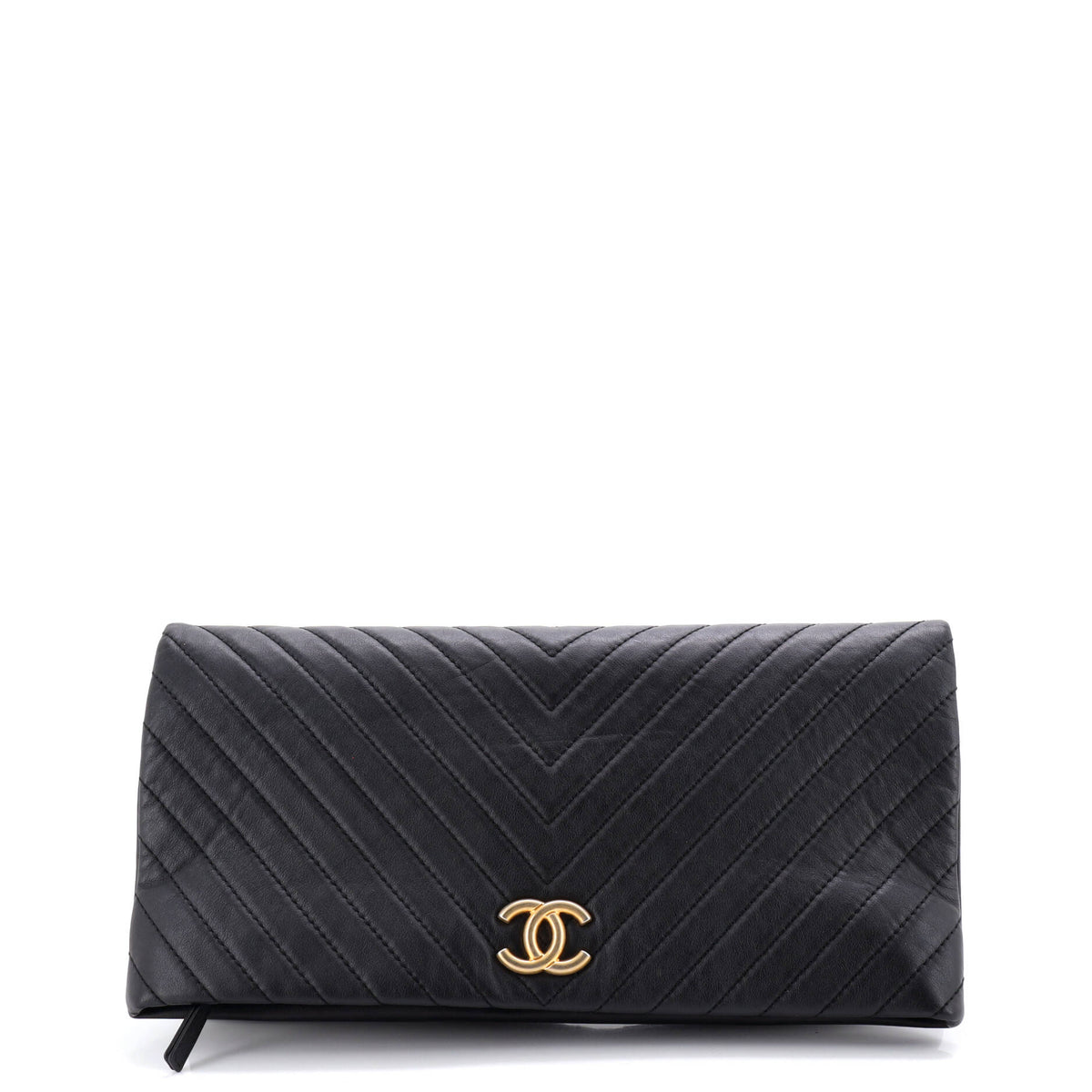 Chanel CHANEL CC Foldover Clutch Chevron Lambskin Large