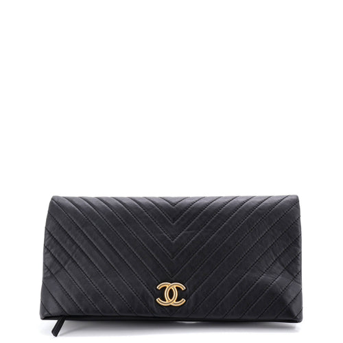 CHANEL CC Foldover Clutch Chevron Lambskin Large