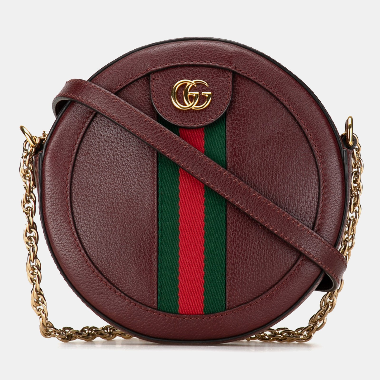 Gucci Runde Mini-Umhängetasche „Ophidia“ aus Leder in Bordeaux