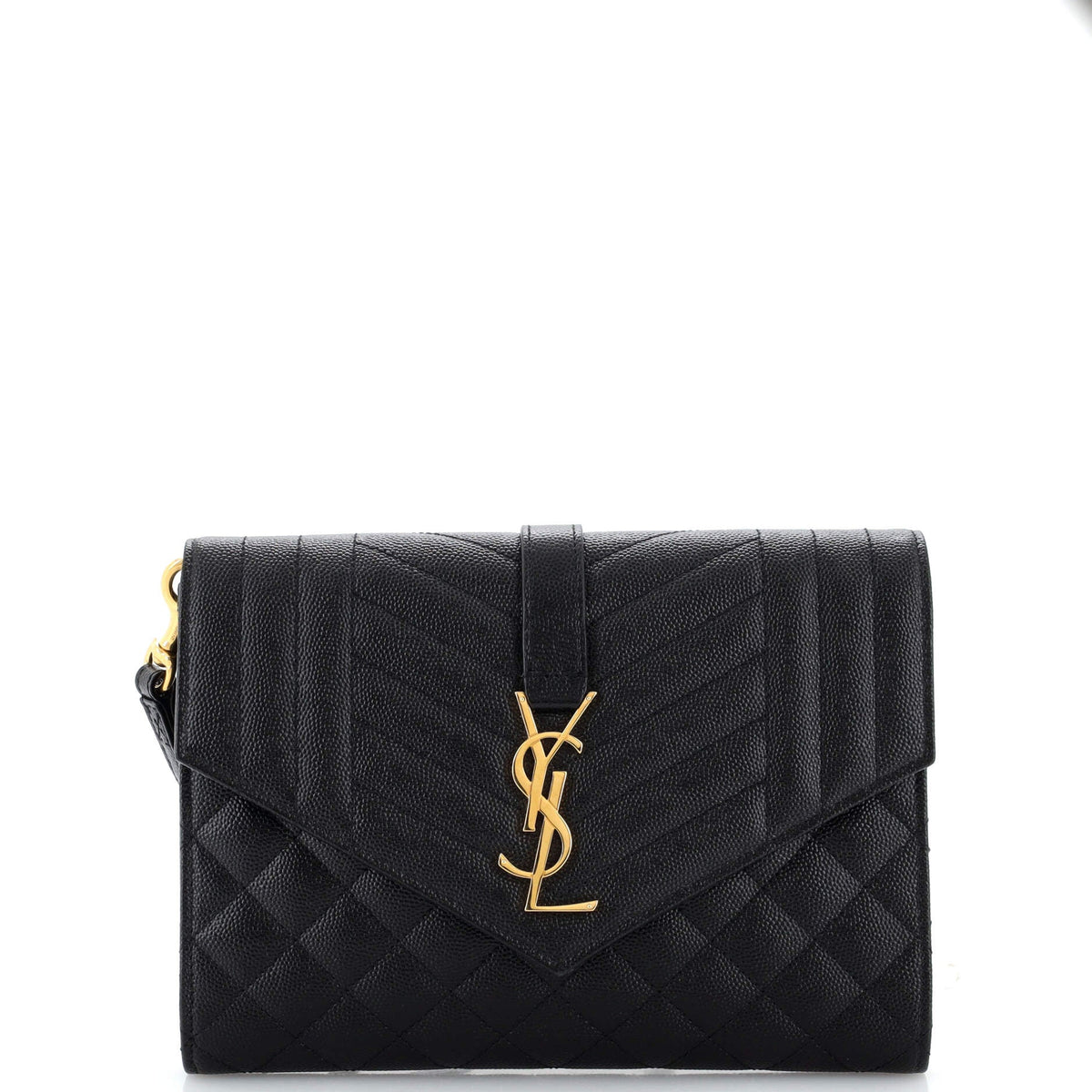 Saint Laurent Classic Monogram Envelope Wristlet Clutch Mixed Matelasse Leather