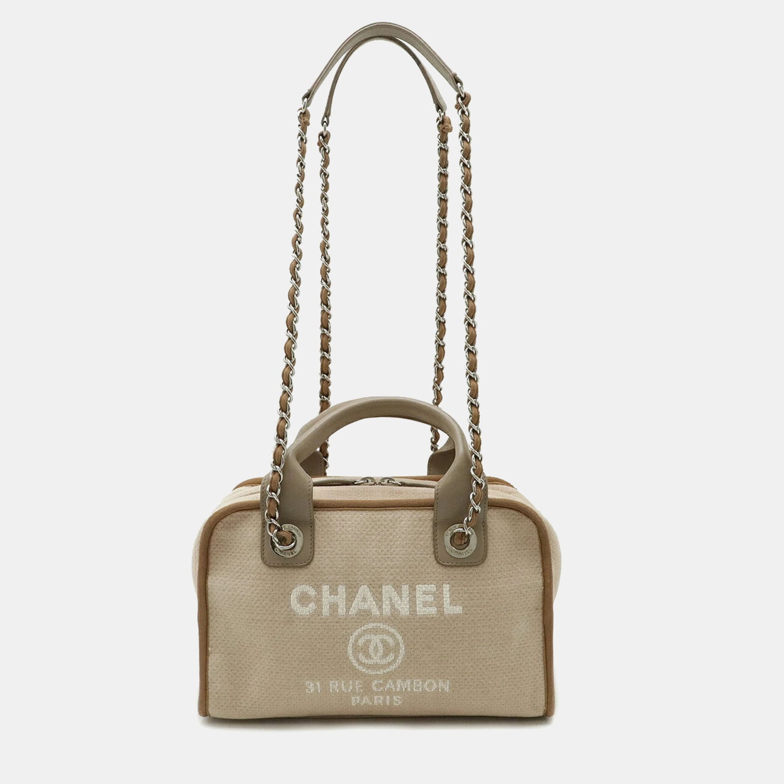 Chanel Petit sac cabas Deauville en toile beige