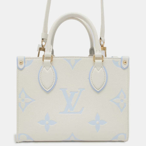 Latte White/Candy Blue Bicolor Monogram Empreinte Leather Onthego PM Bag