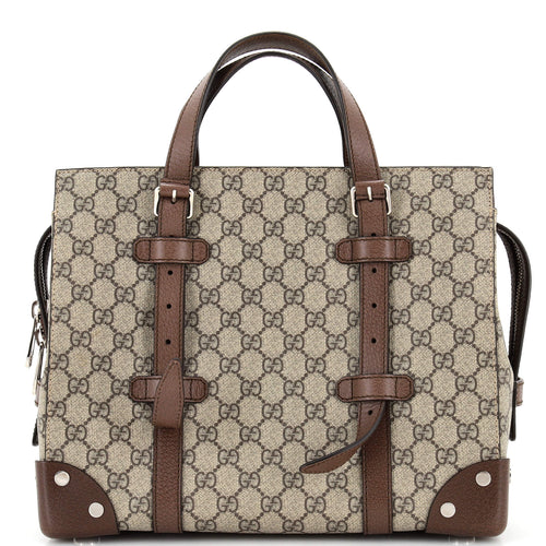 GUCCI Buckle Travel Tote GG Coated Canvas with Leather Medium