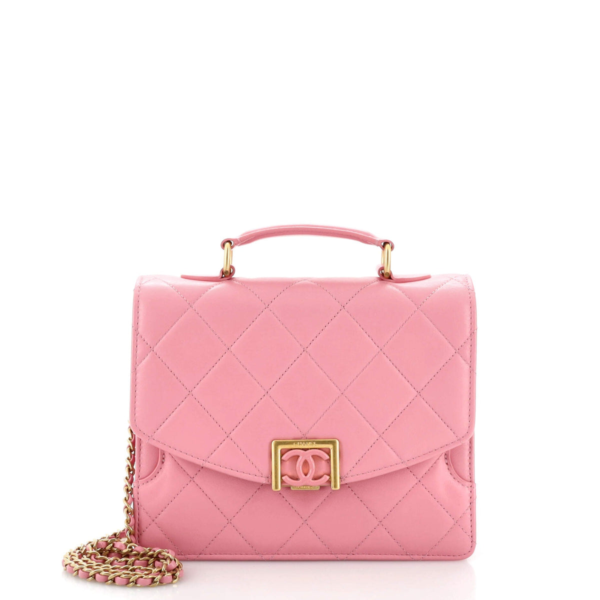 Chanel CHANEL Square Top Handle Convertible Flap Bag Quilted Lambskin Small