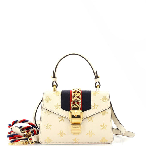 GUCCI Sylvie Top Handle Bag Printed Leather Mini