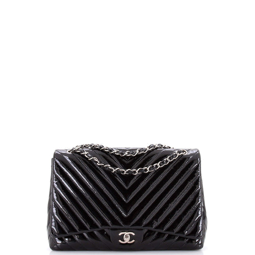 CHANEL Classic Single Flap Bag Chevron Patent Maxi