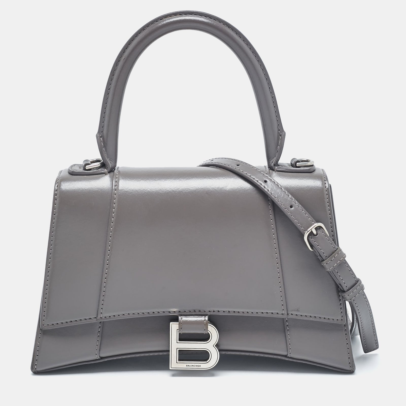 Balenciaga Grey Leather Small Hourglass Top Handle Bag