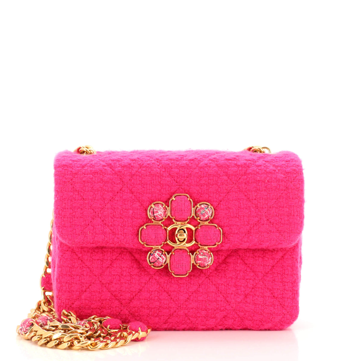 Chanel CHANEL CC Bijoux Chain Flap Quilted Tweed Mini