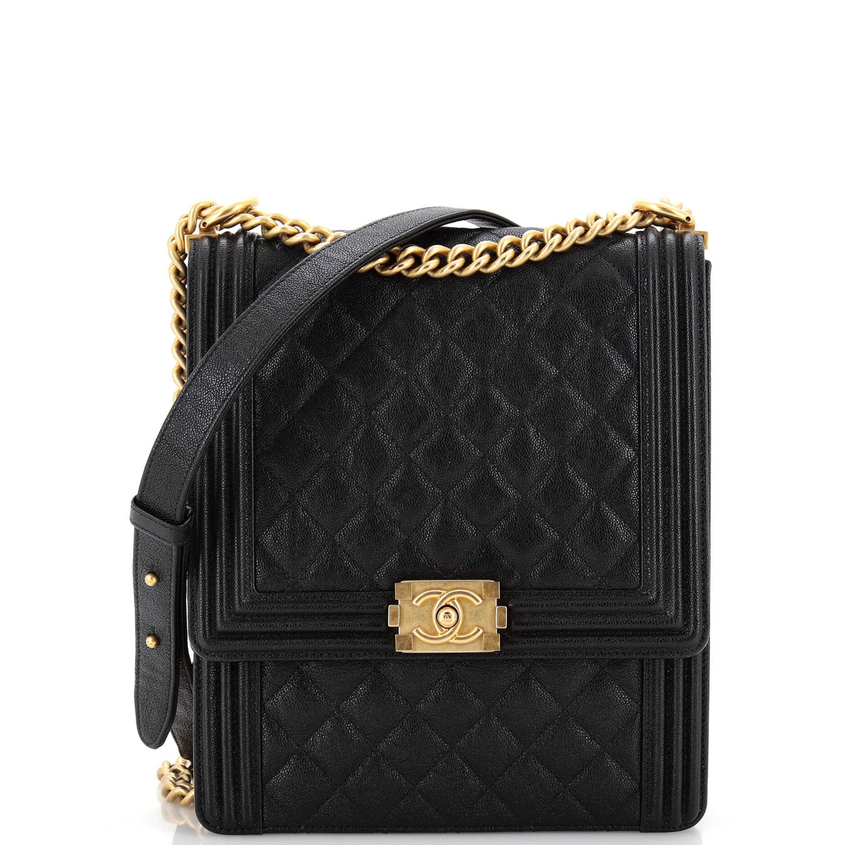 Chanel CHANEL North South Boy Flap Bag Quilted Caviar Large