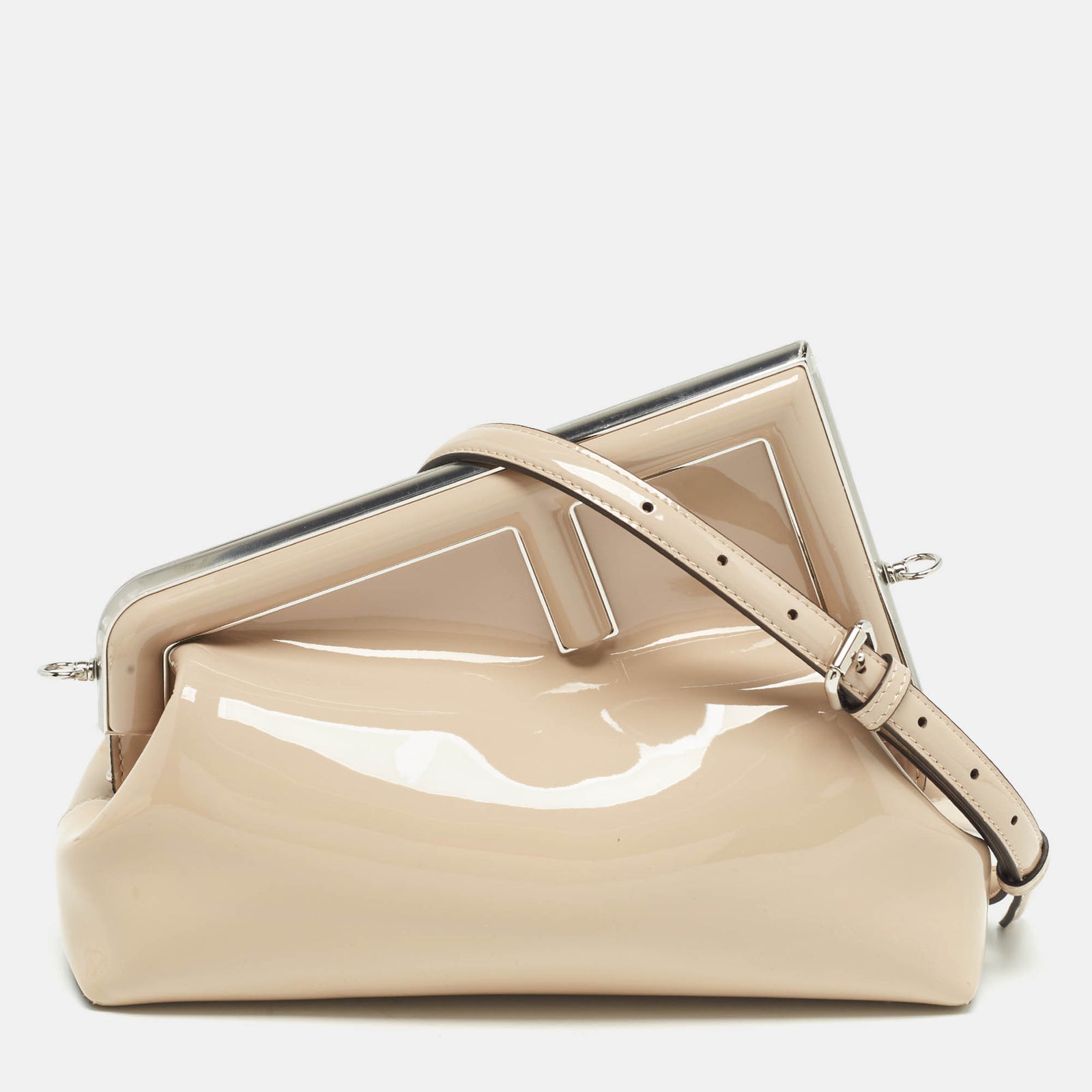 Fendi Beige Patent Leather First Midi Shoulder Bag