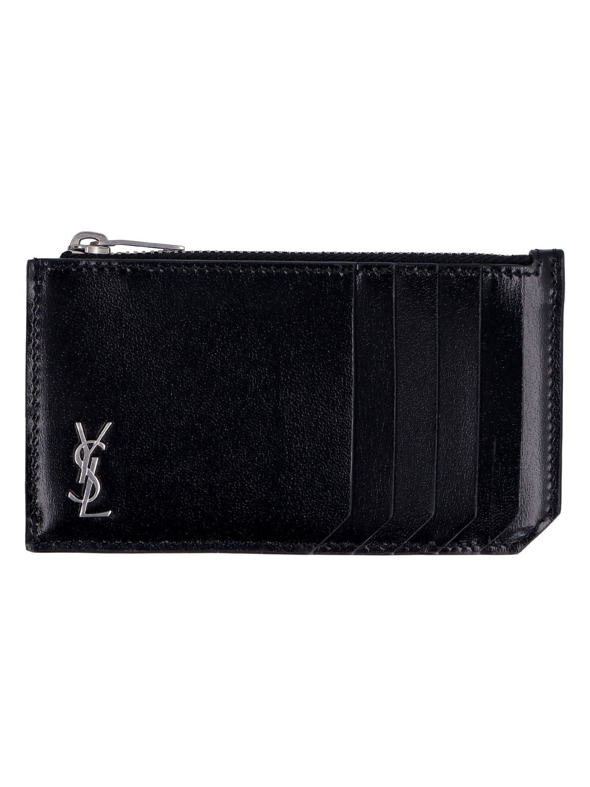 Saint Laurent Men's Monogram Zip Credit Card Holder in Black | 6298991JB0E
