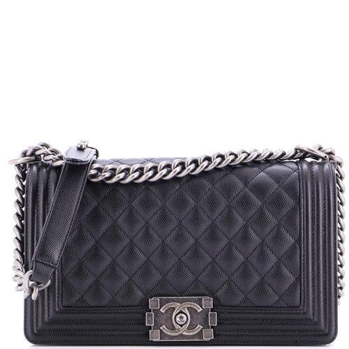 CHANEL Boy Flap Bag Quilted Caviar Old Medium