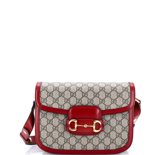 GUCCI Horsebit 1955 Shoulder Bag GG Coated Canvas with Leather Small