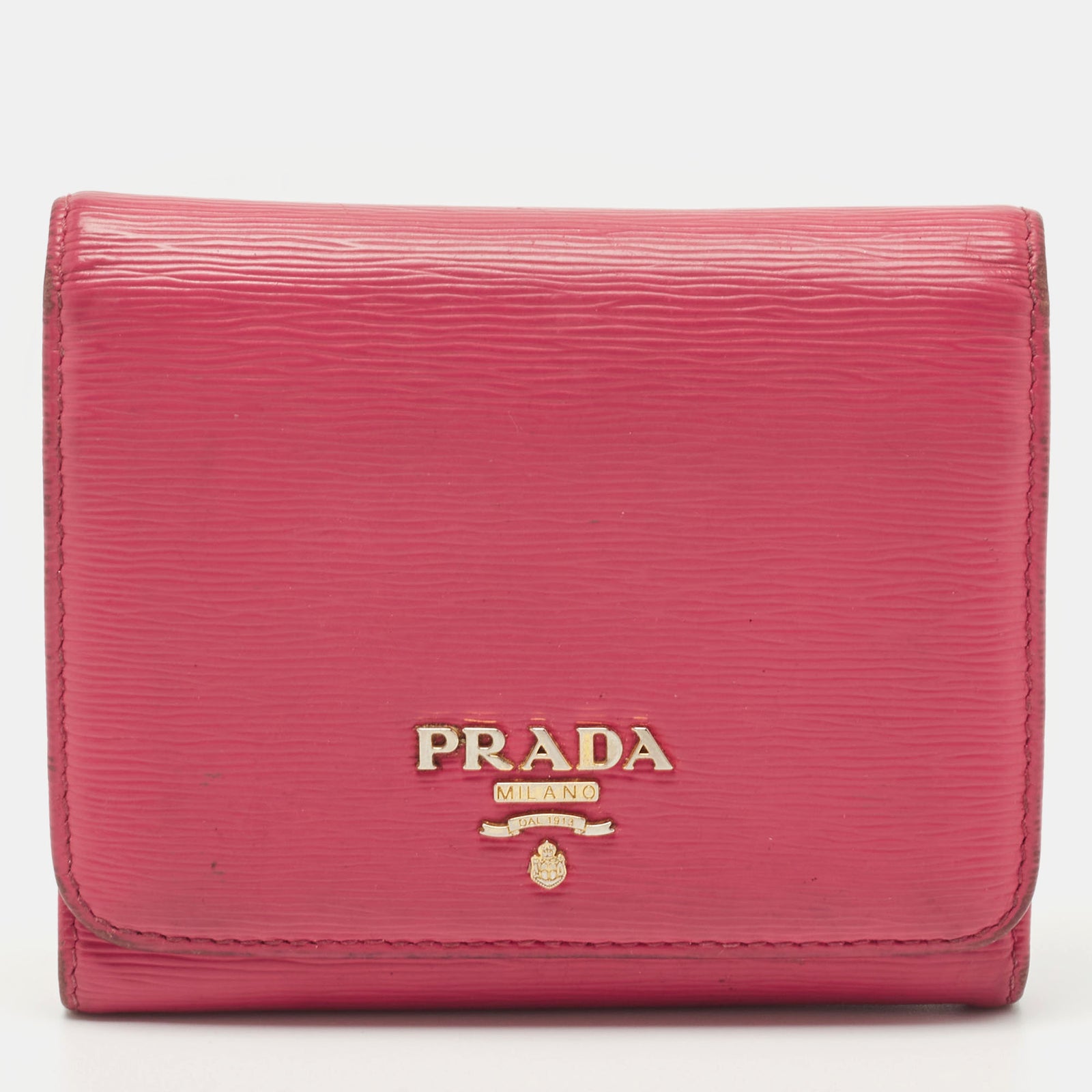 Prada Pink Move Leather Logo Trifold Wallet