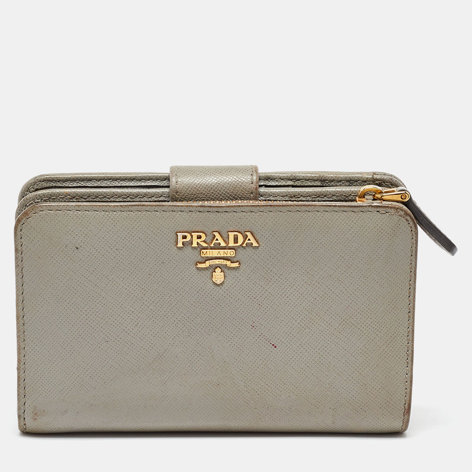 Prada Grey Saffiano Leather Flap French Wallet