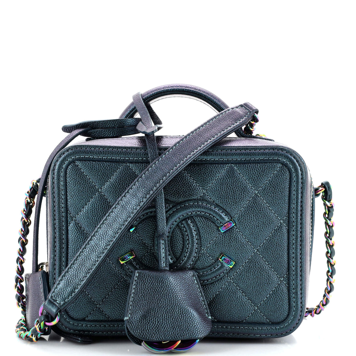 Chanel CHANEL Filigree Vanity Case Quilted Iridescent Caviar Small