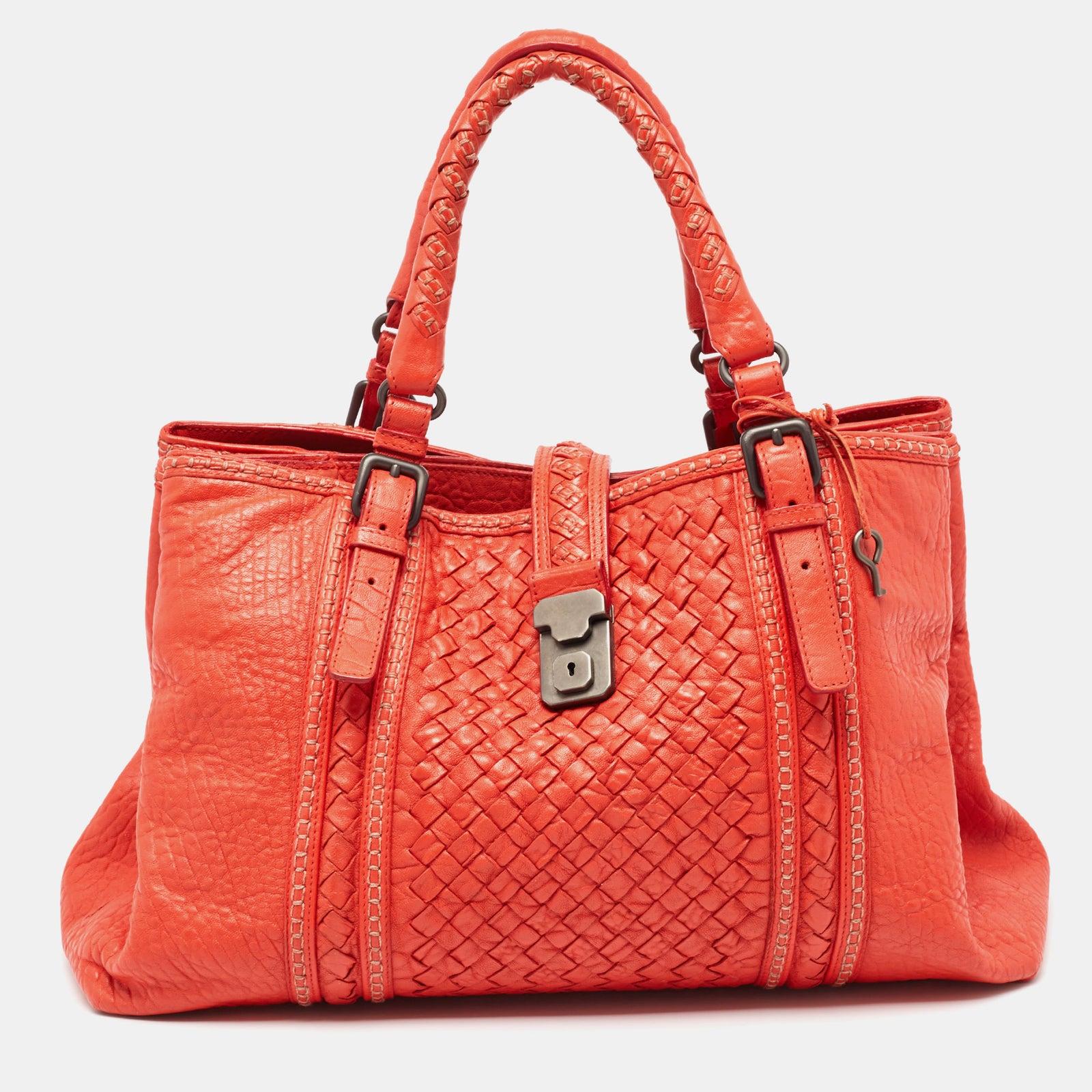 Bottega Veneta Red Intrecciato Leather Large Roma Stitch Tote