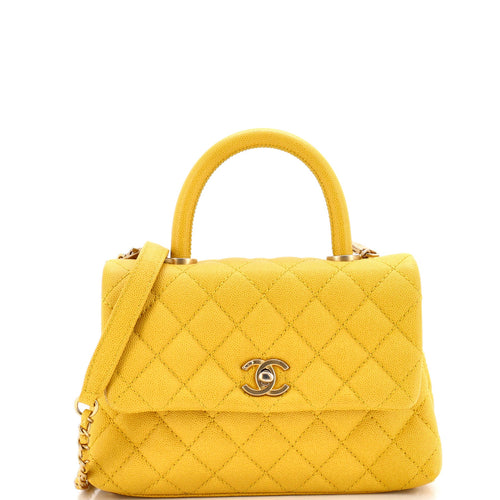 CHANEL Coco Top Handle Bag Quilted Caviar Mini