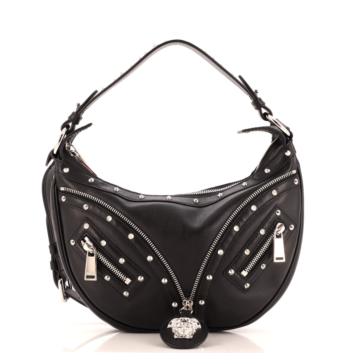 Versace VERSACE Repeat Hobo Studded Leather Small