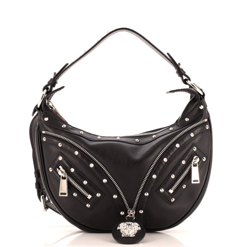 VERSACE Repeat Hobo Studded Leather Small