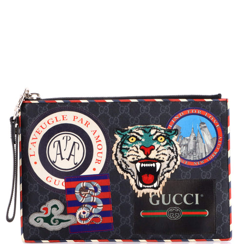 GUCCI Night Courrier Pouch GG Coated Canvas with Applique