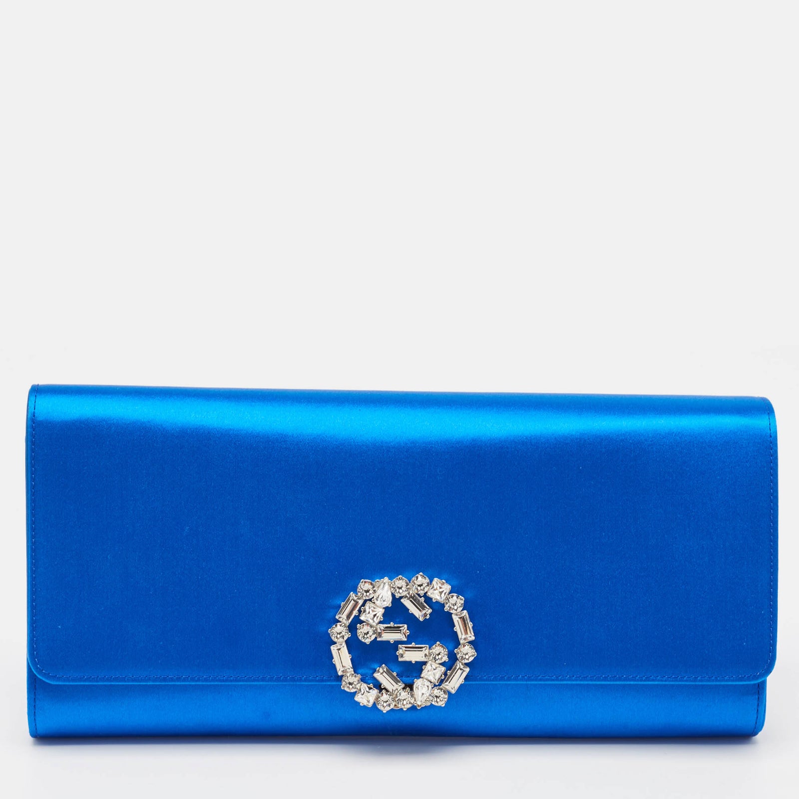 Gucci Pochette Broadway en satin bleu roi avec cristaux GG