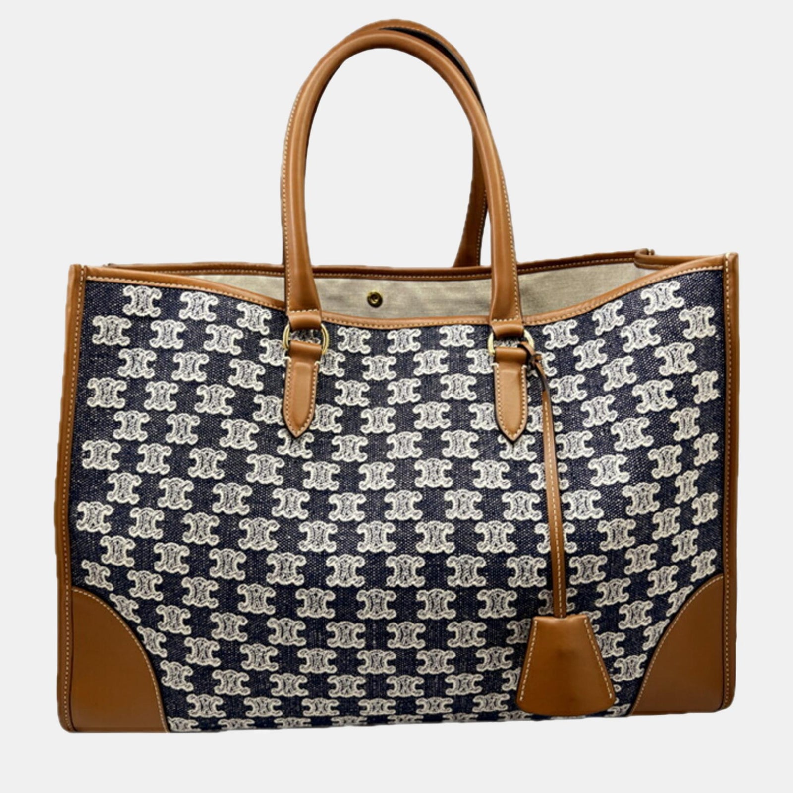 Celine Brown/Navy  Canvas and Leather Horizontal Triomphe Cabas Tote Bag