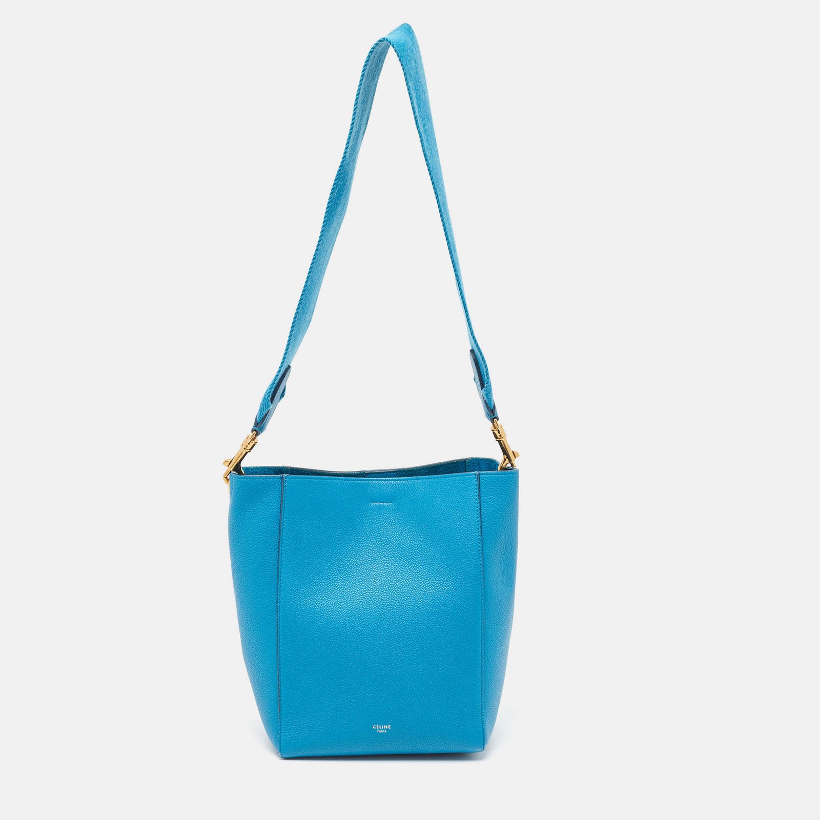 Celine Kleine Sangle-Beuteltasche aus Leder in Blau