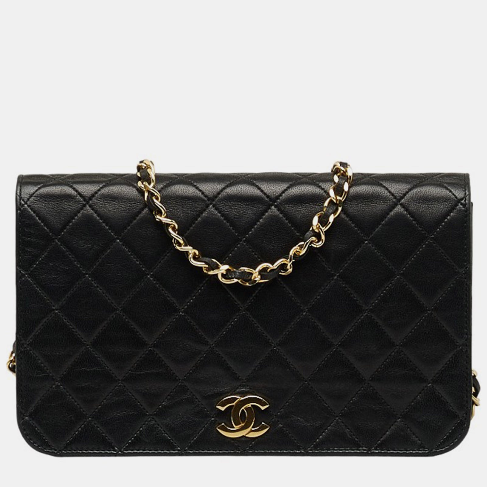 Chanel Sac à bandoulière à rabat en cuir d'agneau noir