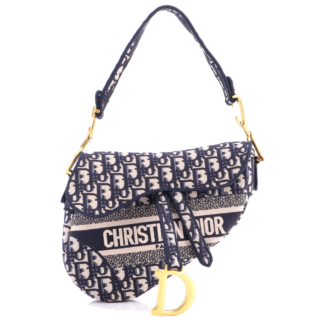 Christian Dior Saddle Handbag Logo Embroidered Oblique Canvas Medium