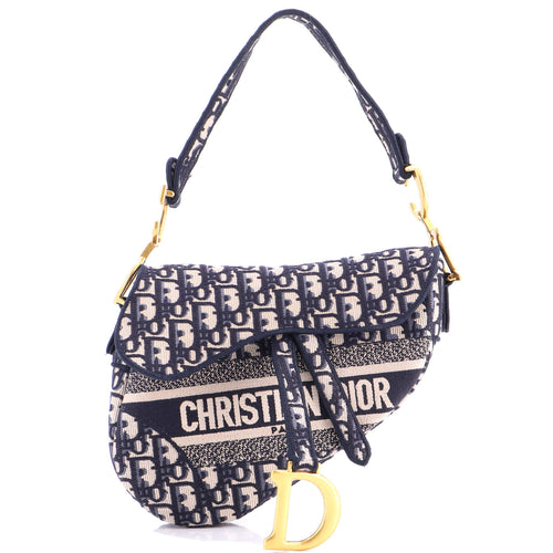 Saddle Handbag Logo Embroidered Oblique Canvas Medium