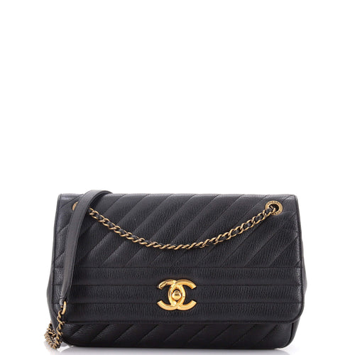 CHANEL CC Flap Bag Diagonal Quilted Goatskin Medium