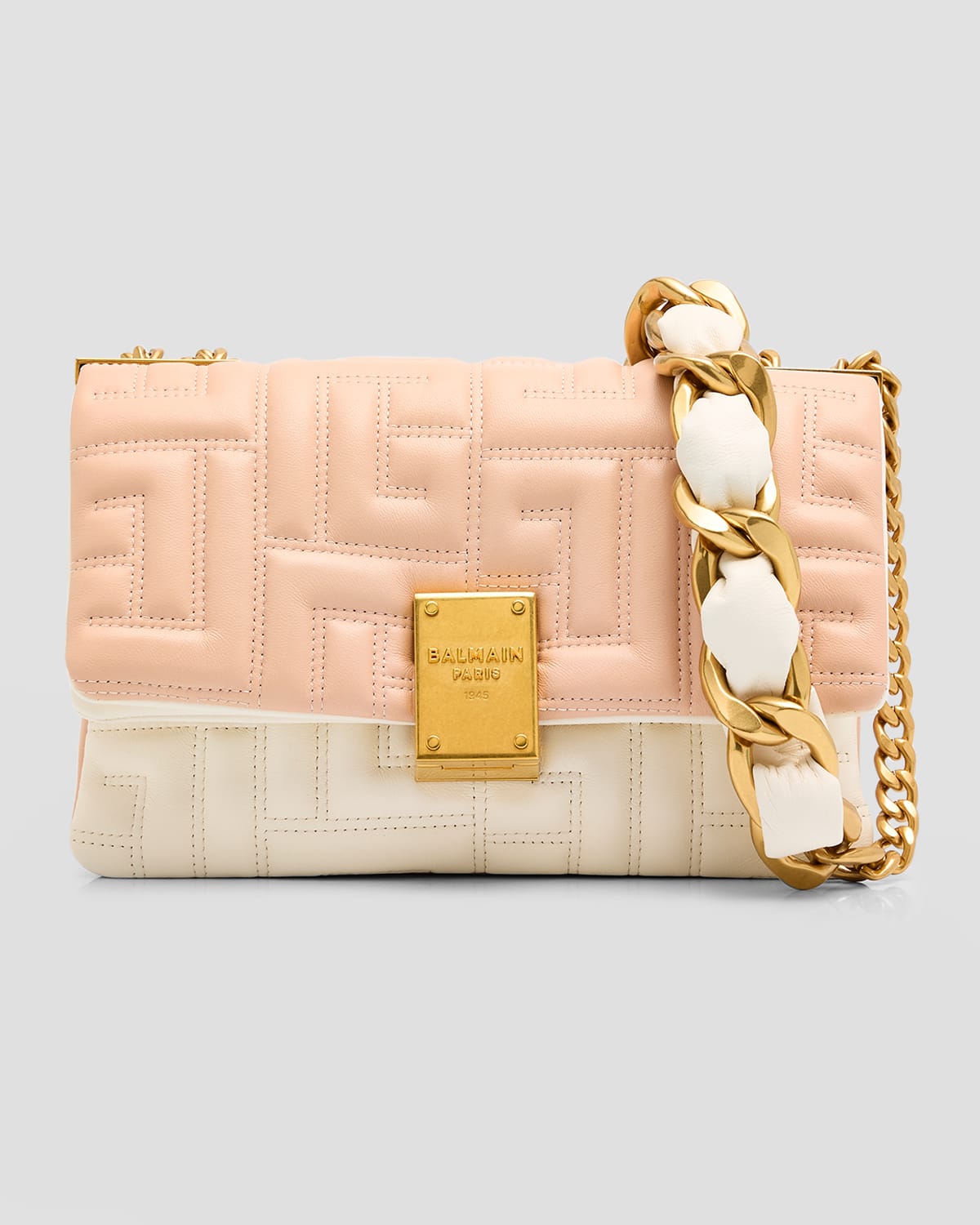 Balmain 1945 Soft Small Shoulder Bag in Monogram Quilted Leather