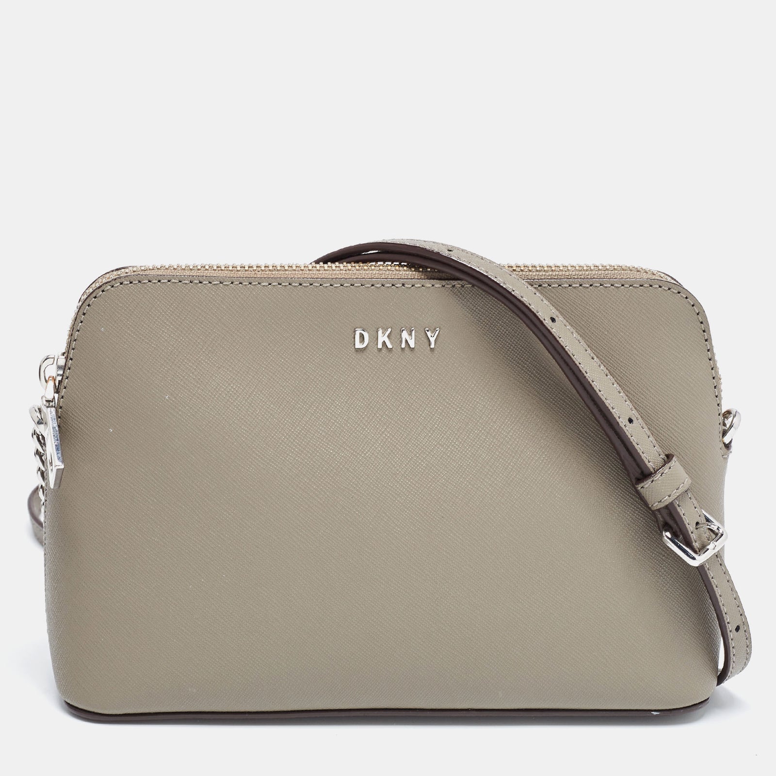 DKNY DKNY – Bryant Dome-Umhängetasche aus grauem Leder