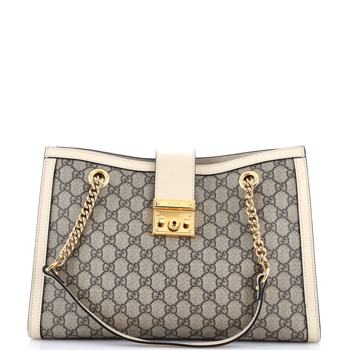 Gucci GUCCI Padlock Chain Tote GG Coated Canvas with Leather Medium