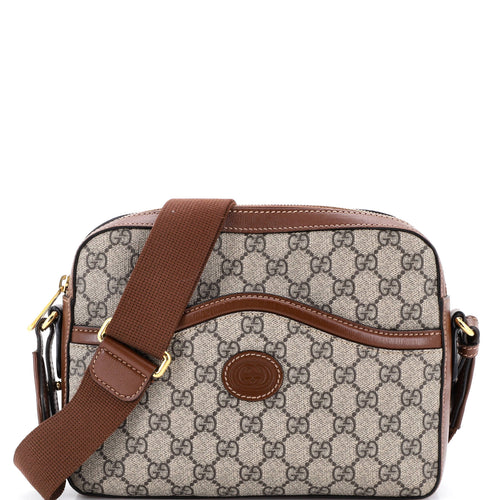 GUCCI Interlocking G Patch Messenger Camera Bag GG Coated Canvas