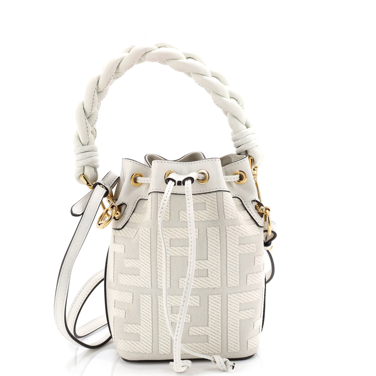 Fendi FENDI Woven Handle Mon Tresor Bucket Bag Zucca Embroidered Canvas Mini