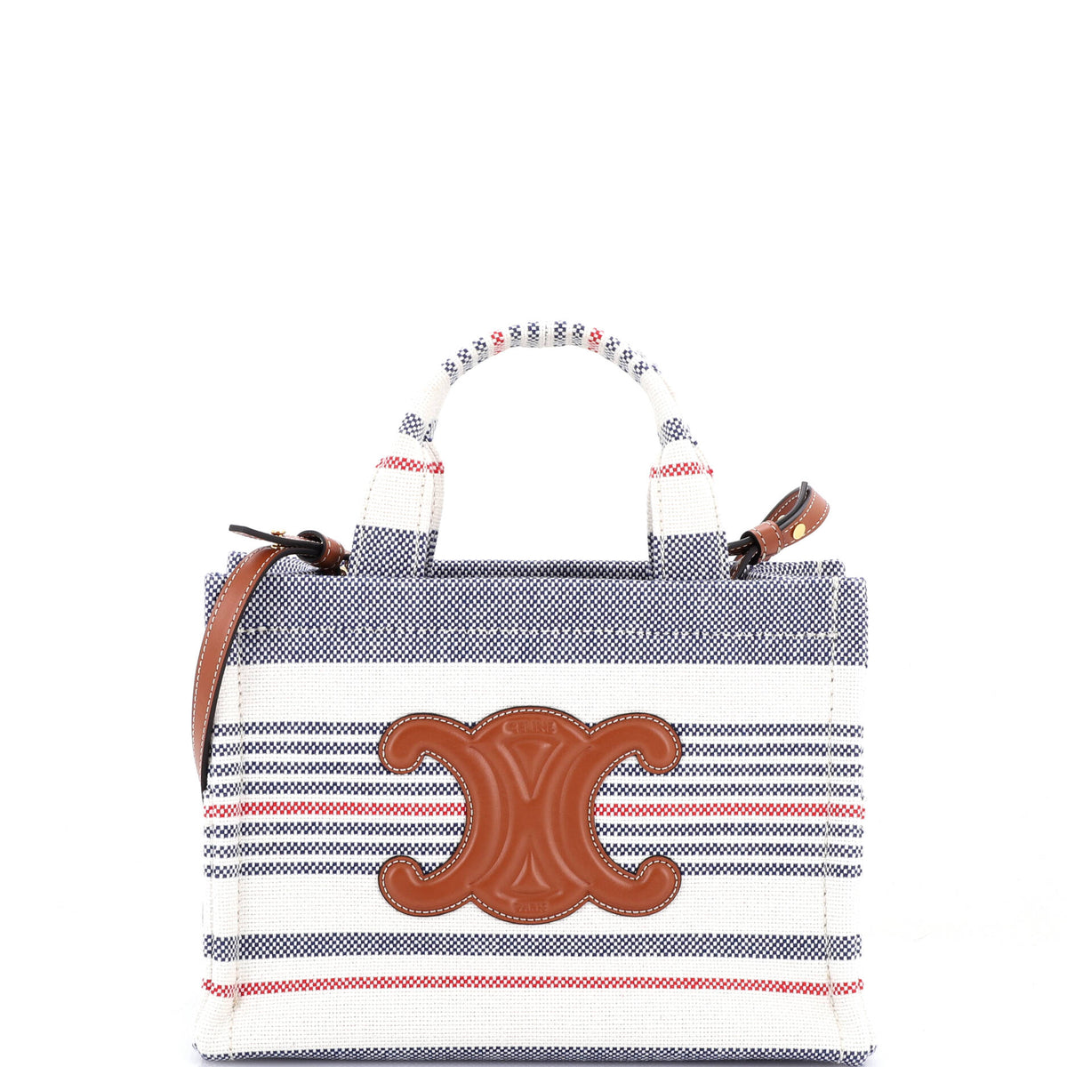 Celine CELINE Cabas Thais Tote Triomphe Striped Canvas Small
