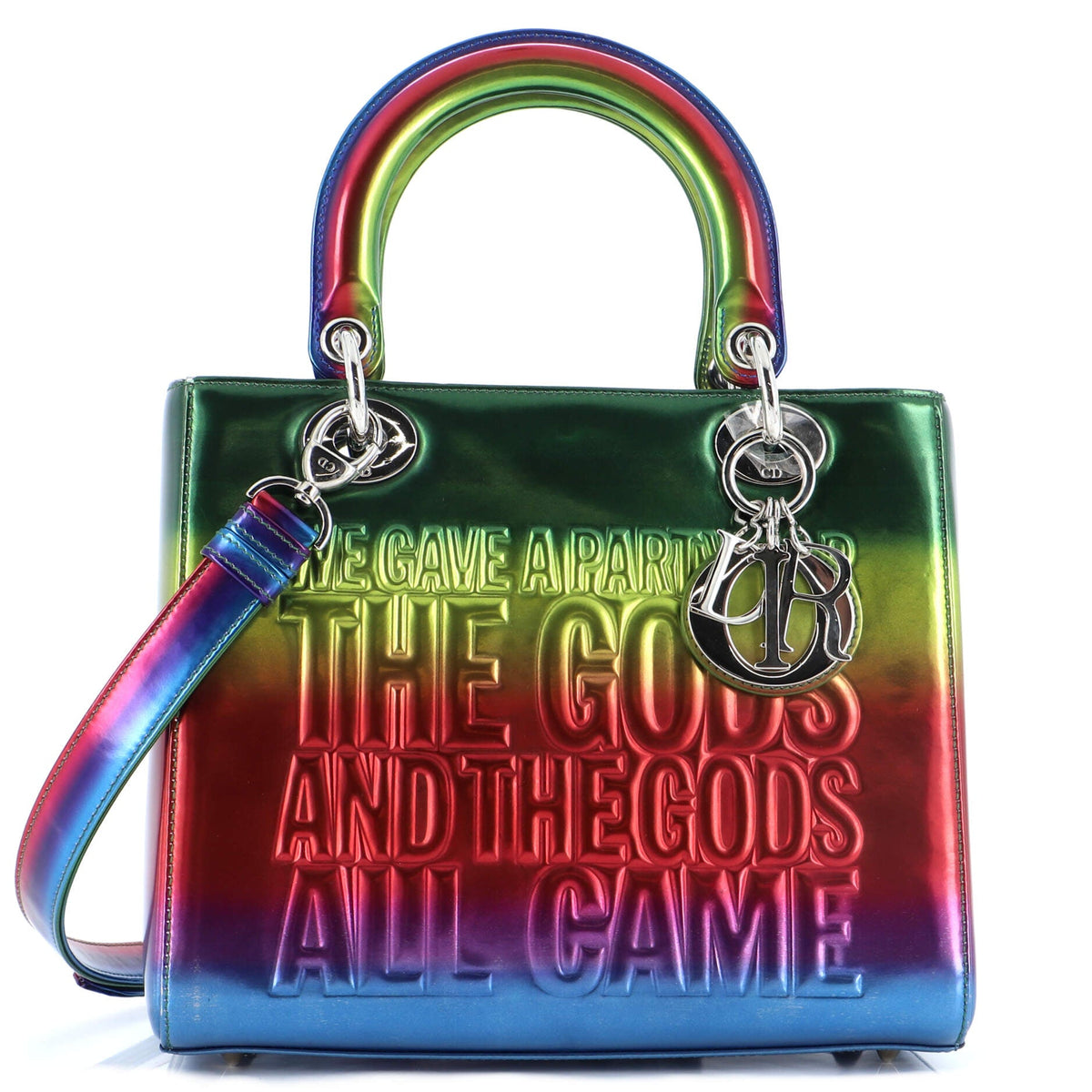 Christian Dior John Giorno Lady Dior Bag Limited Edition Rainbow Metallic Leather Medium