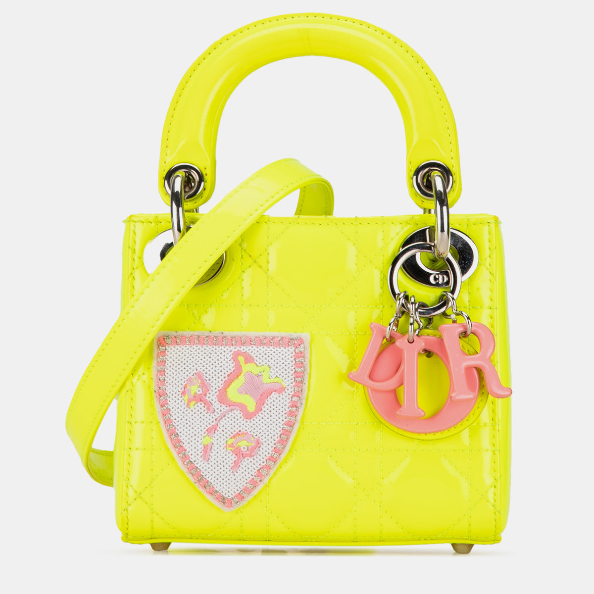 Dior Mini Patent Cannage Embroidered Patches Lady Bag