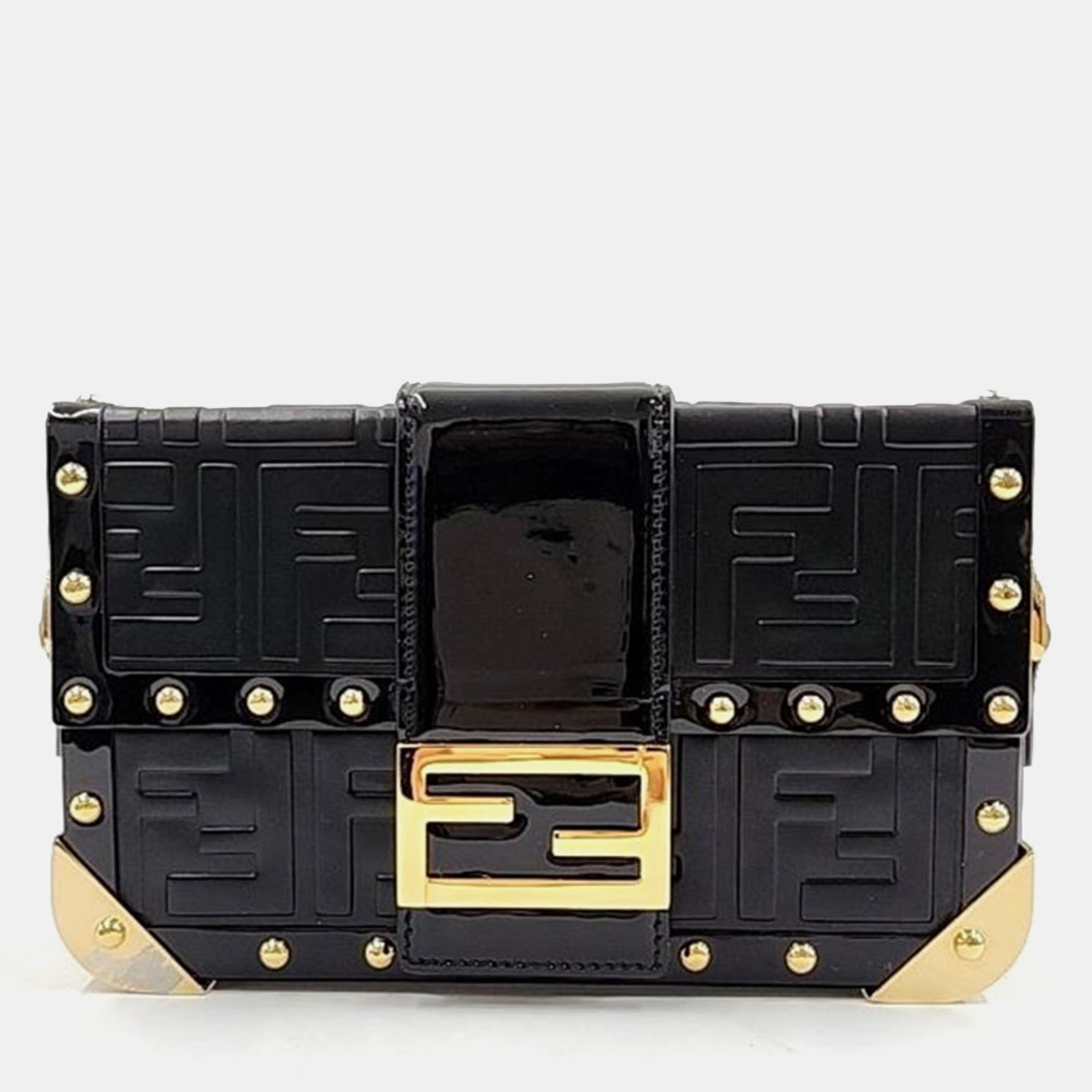 Fendi Black Leather Baguette Trunk Mini Crossbody Bag